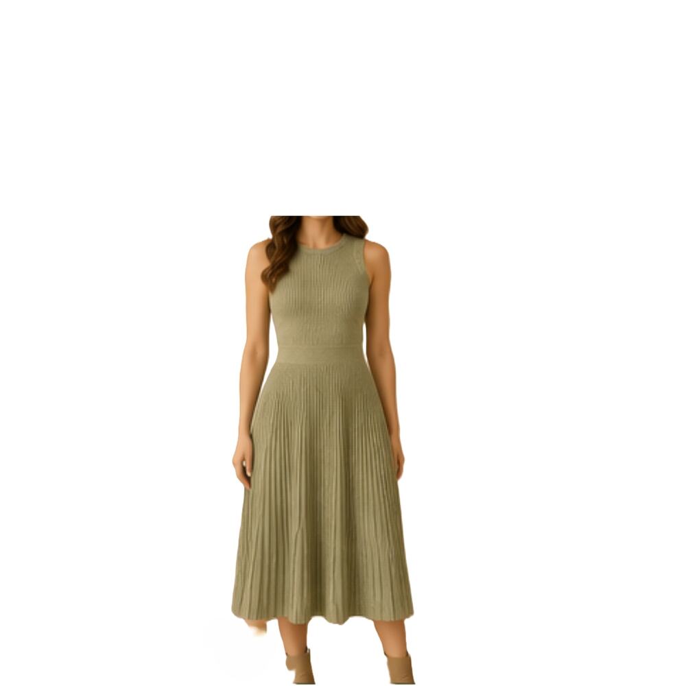 BTFBM Dress Womens Size L Ribbed Midi Knit Dress Olive Green Sleeveless NWT